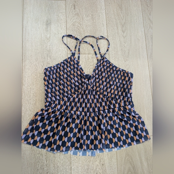 Anthropologie Tops - Anthropologie mesh v-neck ruffled tank top Size M